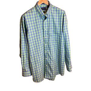 Boyd Thomas Men’s Cotton Wrinkle Free Blue Green Checked Button Down Shirt
